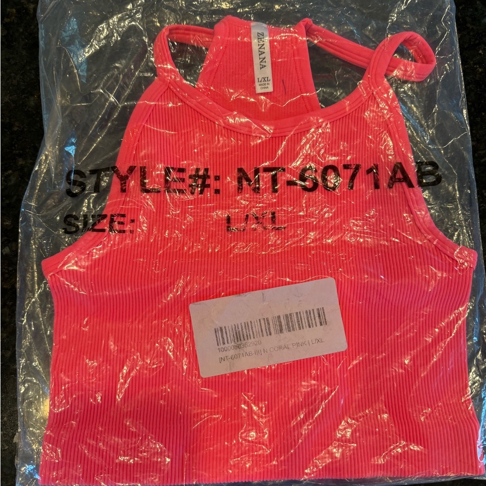 Zenana Brand New Coral Pink Ribbed Halter Top